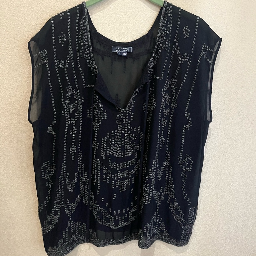 Gryphon New York Black Sheer Blouse